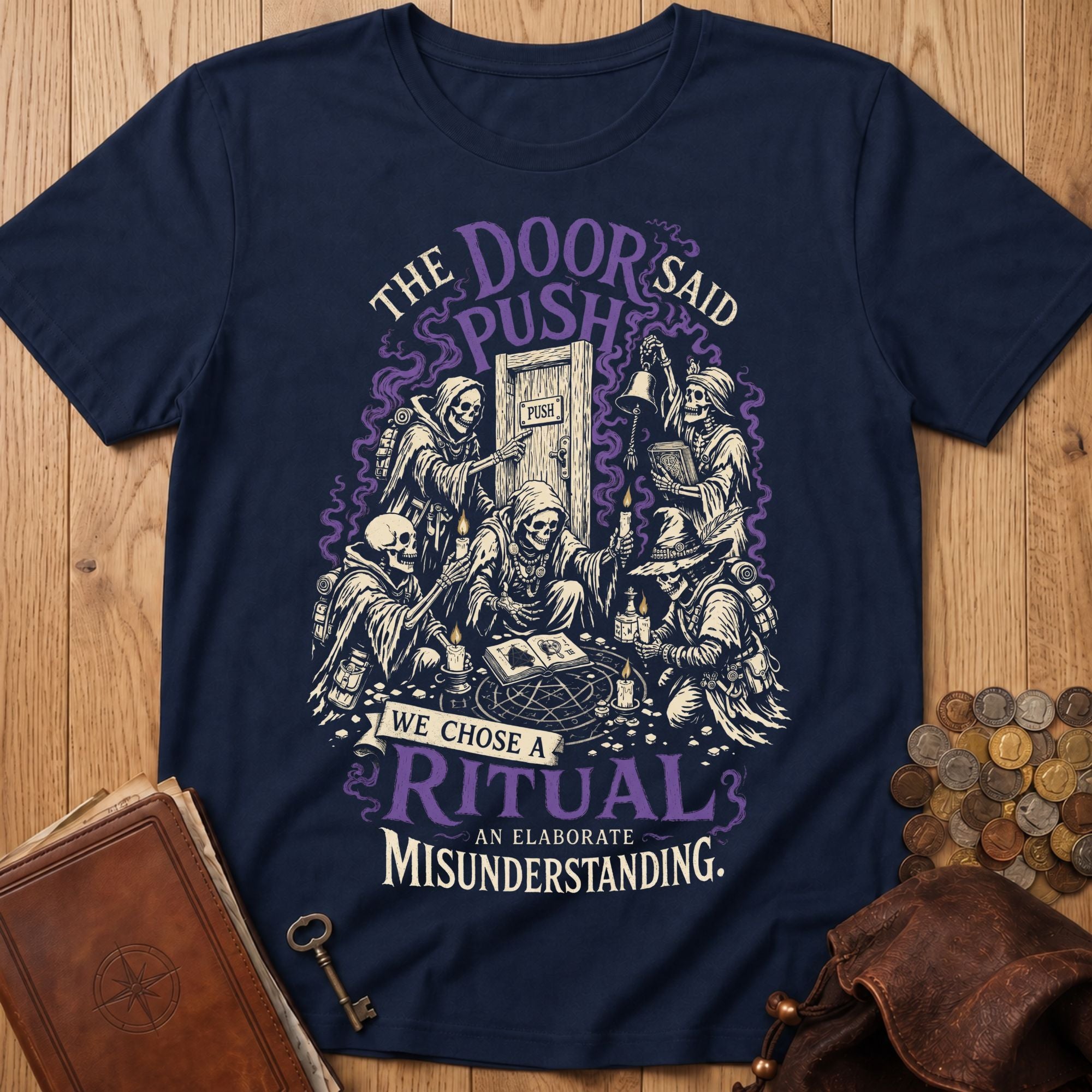 The Door Said Push T‑Shirt in Navy