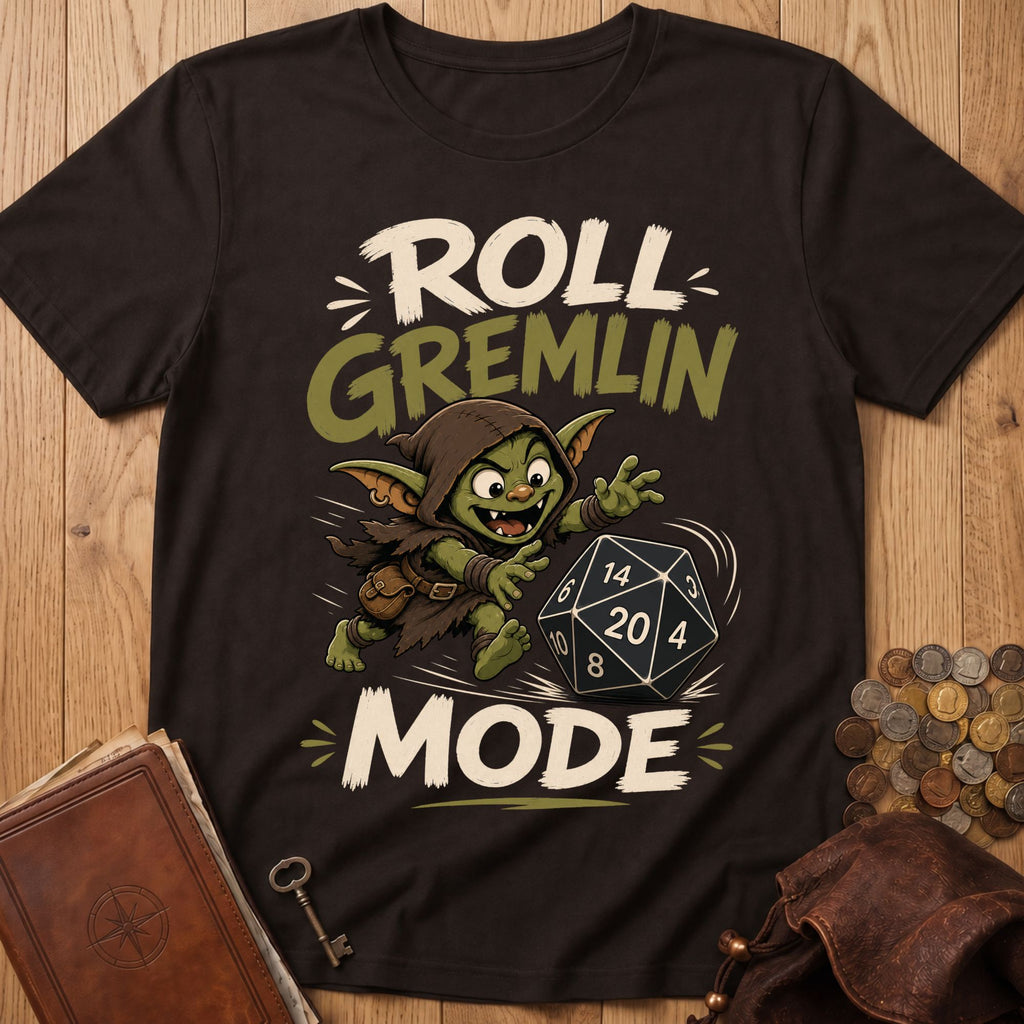 Roll Gremlin Mode T‑Shirt in Dark Chocolate, Black