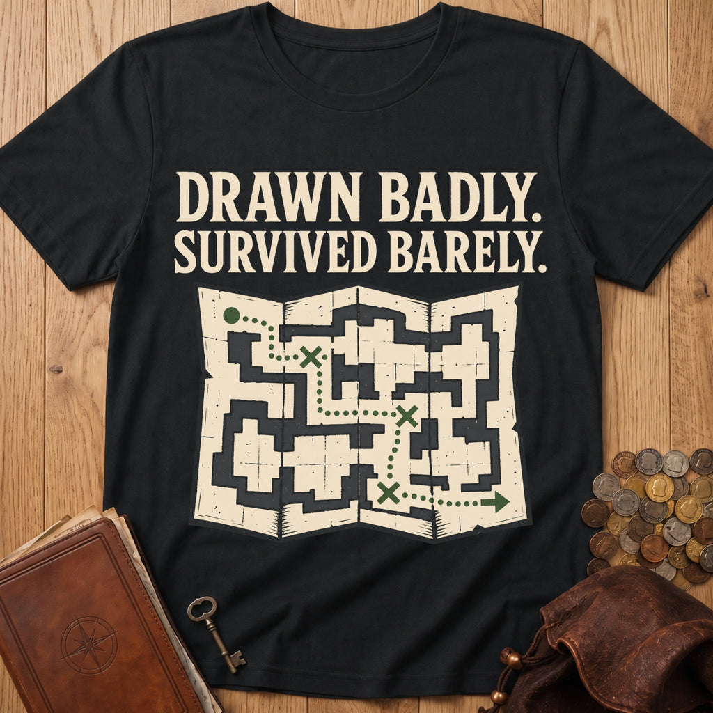 Drawn Badly, Survived Barely T‑Shirt in Black