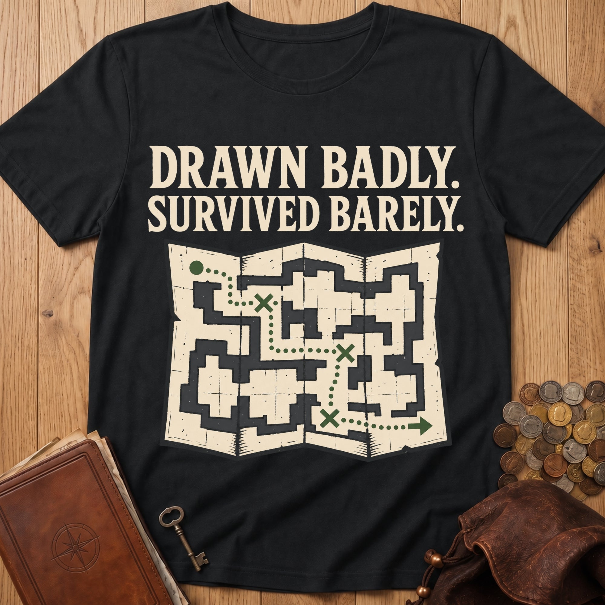 Drawn Badly, Survived Barely T‑Shirt in Black