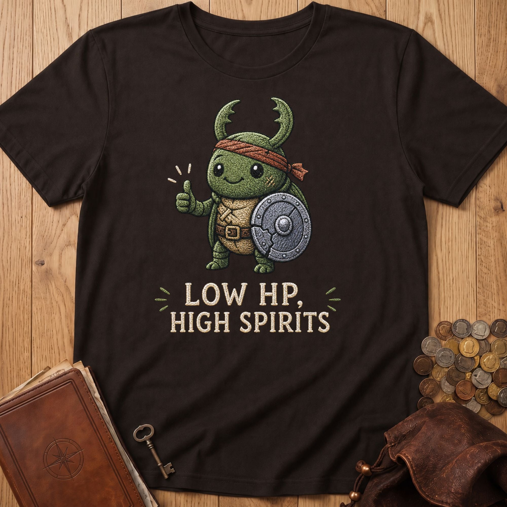 Low HP, High Spirit T‑Shirt in Dark Chocolate
