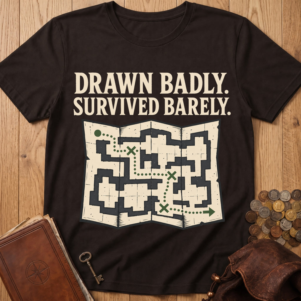 Drawn Badly, Survived Barely T‑Shirt in Dark Chocolate