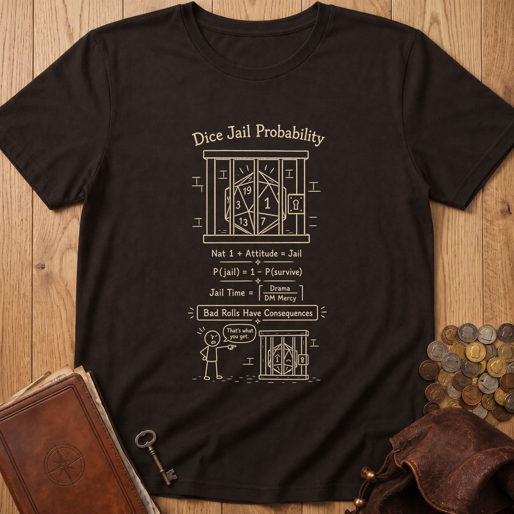 Dice Jail Probability D20 T‑Shirt in Dark Chocolate