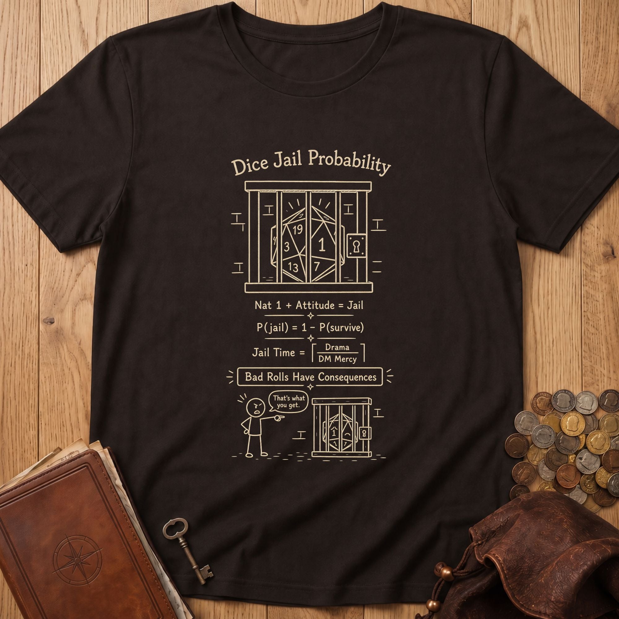 Dice Jail Probability D20 T‑Shirt in Dark Chocolate