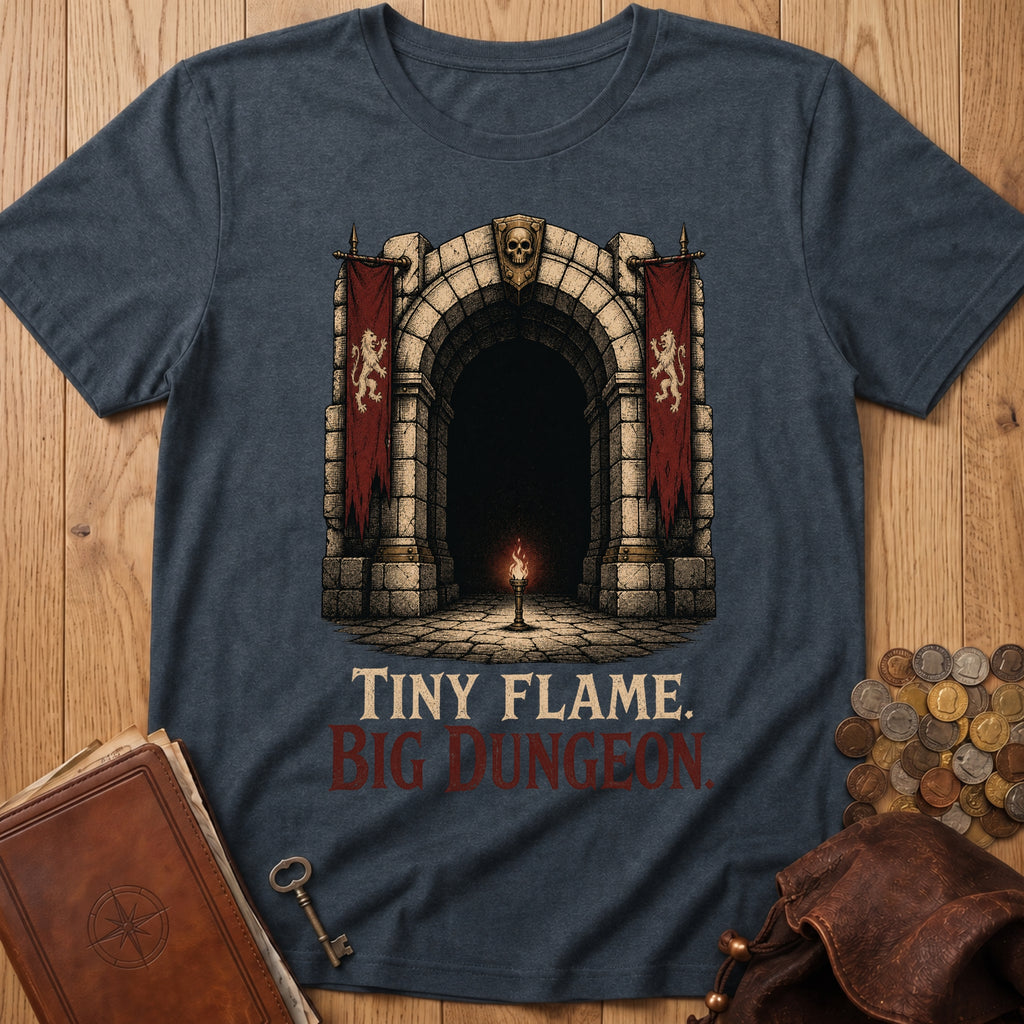 Tiny Flame Big Dungeon T‑Shirt in Dark Heather