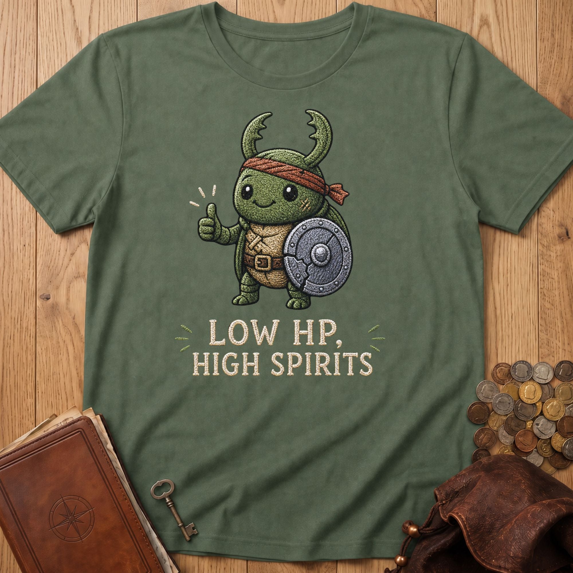 Low HP, High Spirit T‑Shirt in Military Green