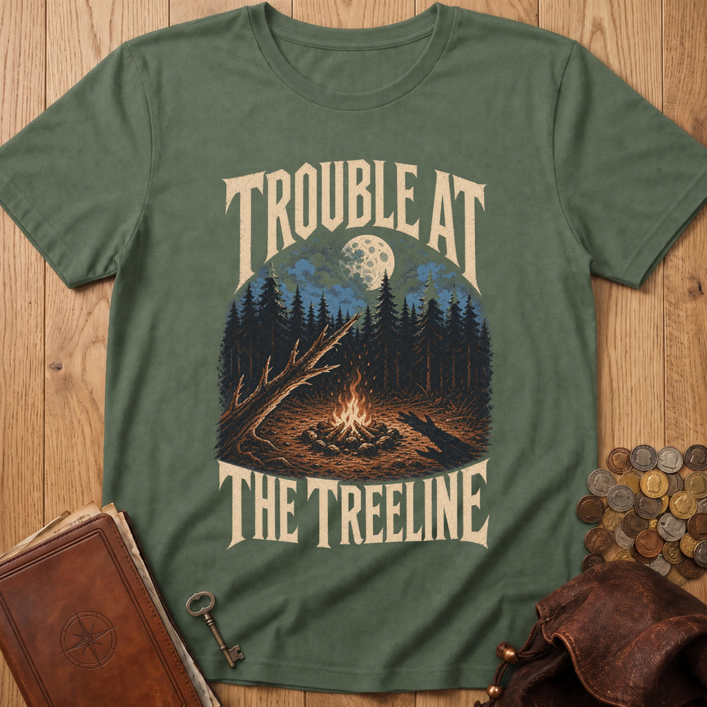 Trouble At The Treeline T‑Shirt in Military Green