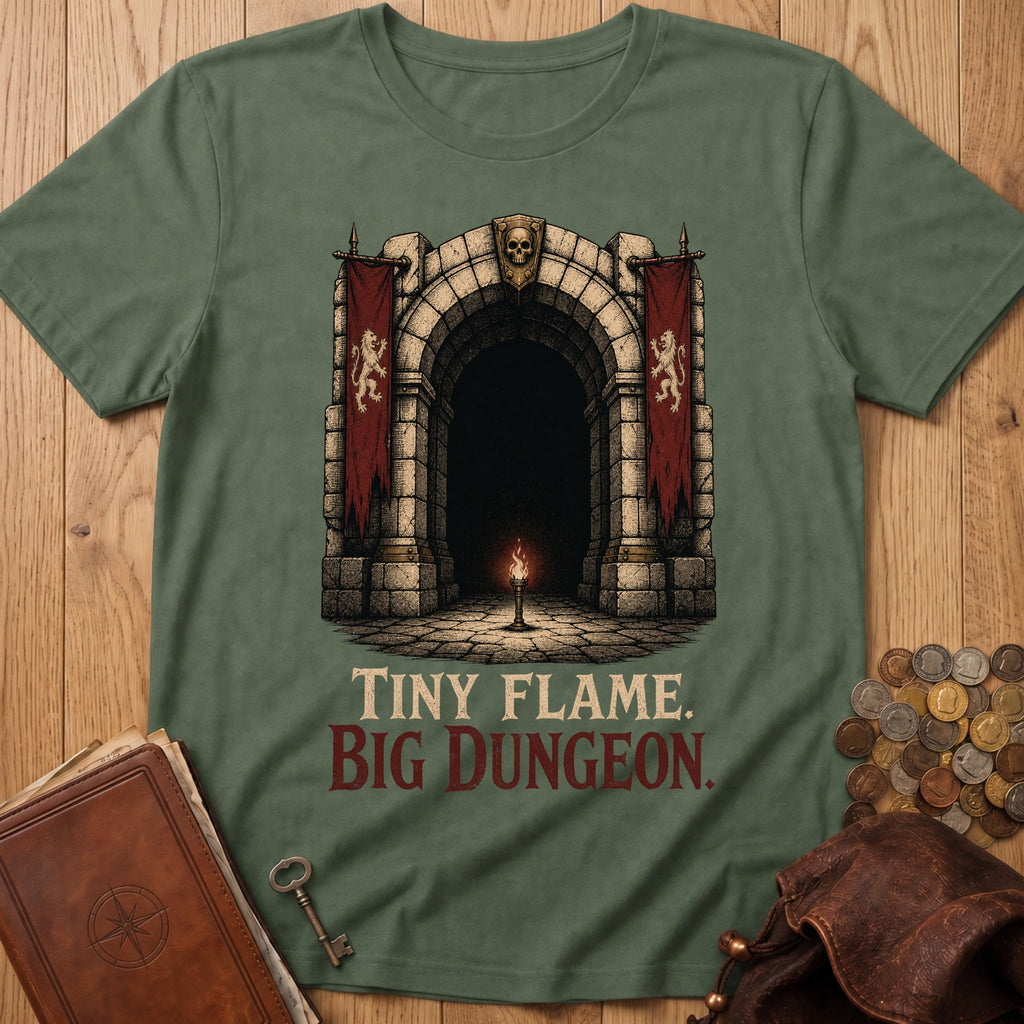 Tiny Flame Big Dungeon T‑Shirt in Military Green