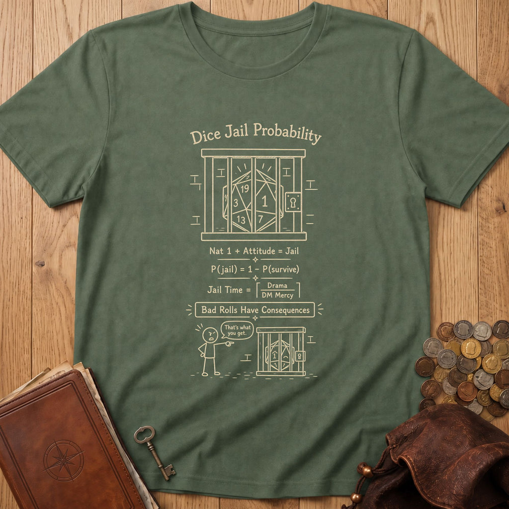 Dice Jail Probability D20 T‑Shirt in Military Green