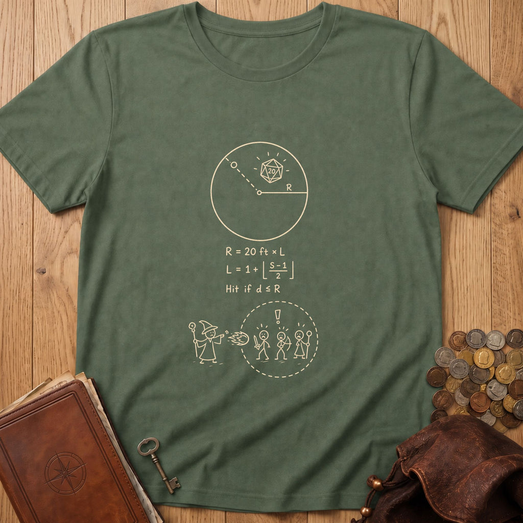 Spell Radius Equation D20 T‑Shirt in Military Green