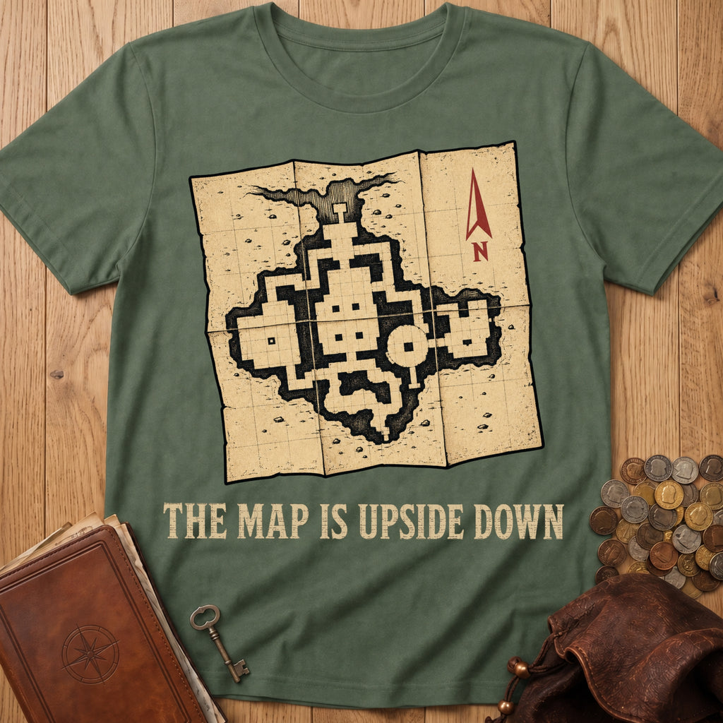 Upside Down Map T‑Shirt in Military Green