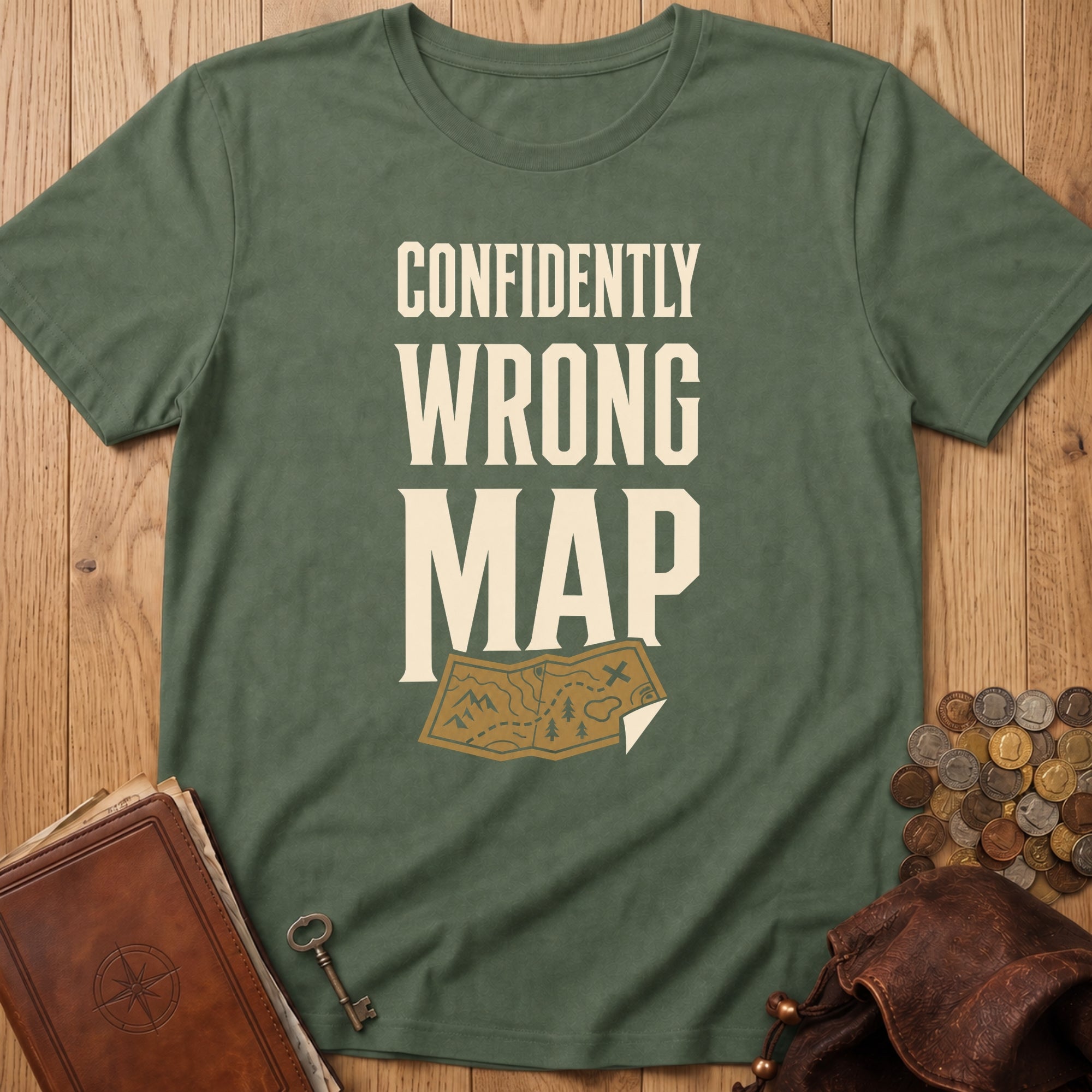 Confidently Wrong Map T‑Shirt in Military Green
