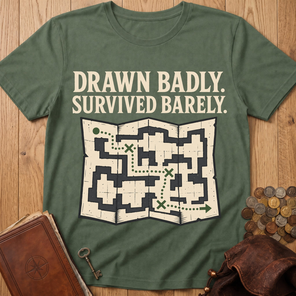 Drawn Badly, Survived Barely T‑Shirt in Military Green