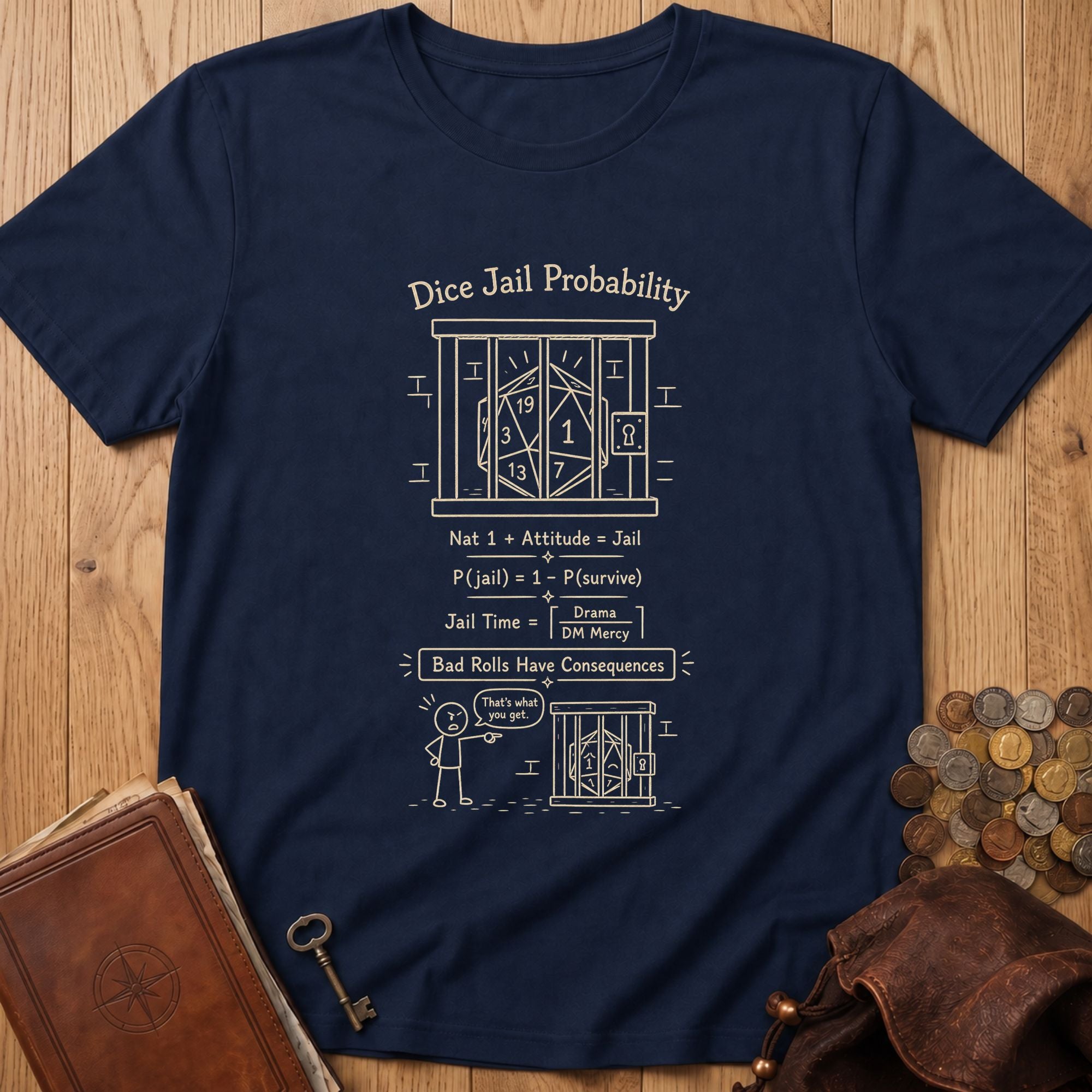 Dice Jail Probability D20 T‑Shirt in Navy