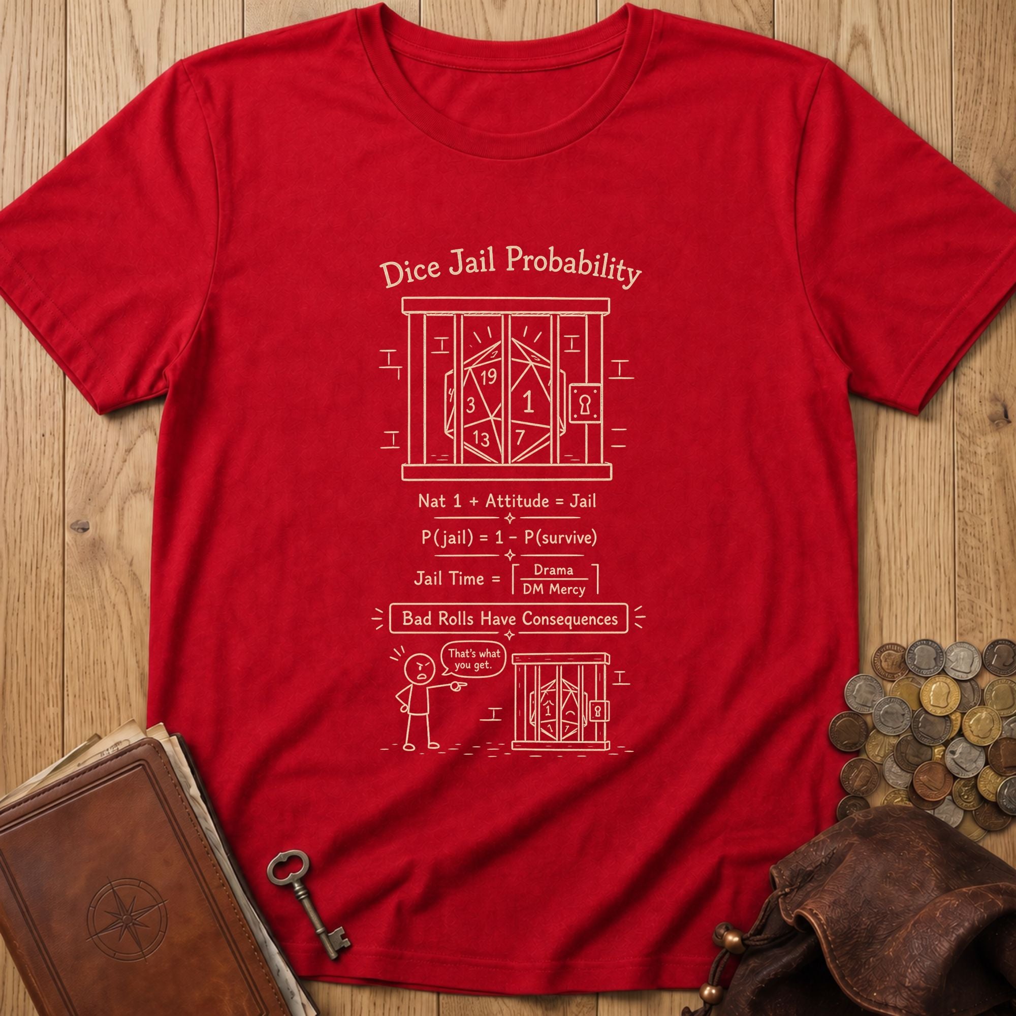 Dice Jail Probability D20 T‑Shirt in Red