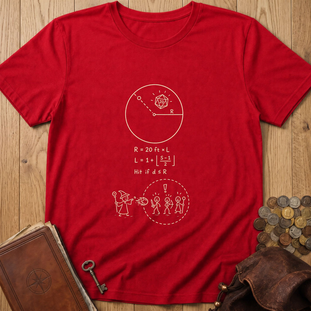 Spell Radius Equation D20 T‑Shirt in Red