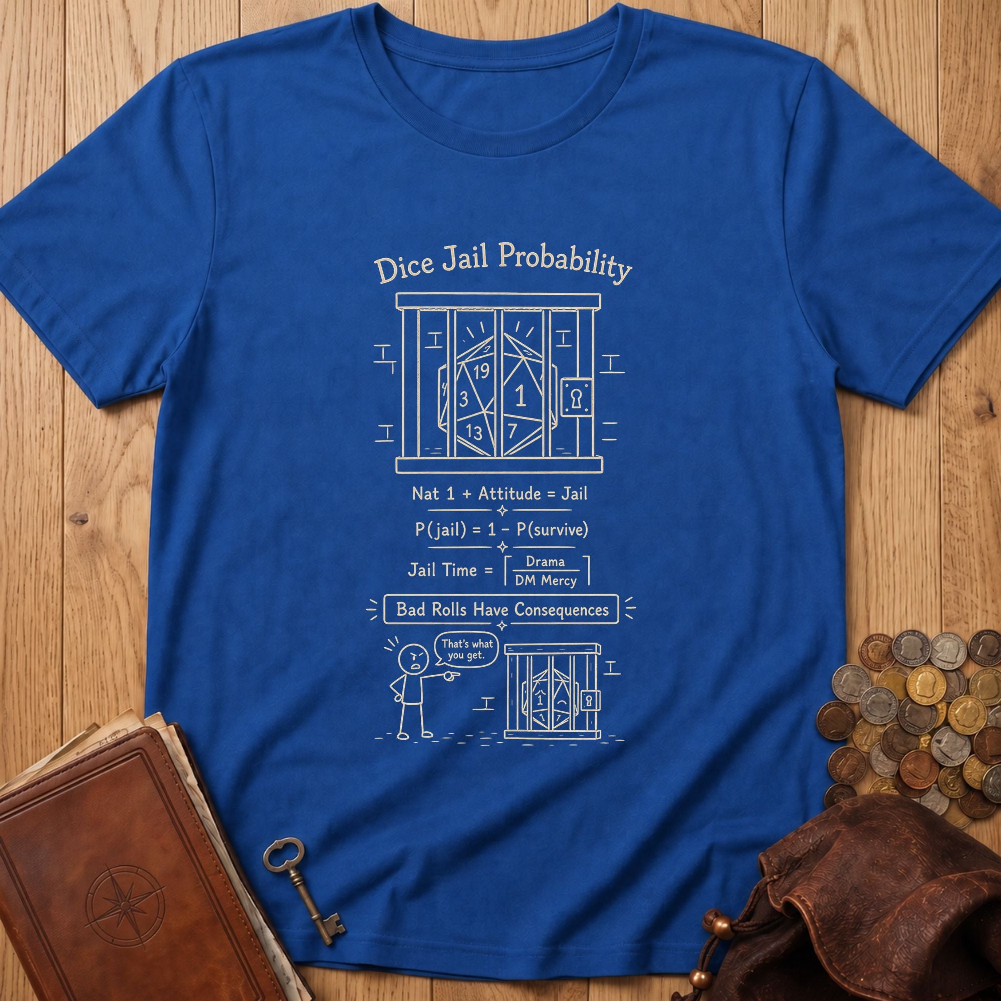 Dice Jail Probability D20 T‑Shirt in Royal
