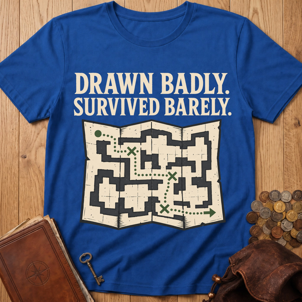 Drawn Badly, Survived Barely T‑Shirt in Royal