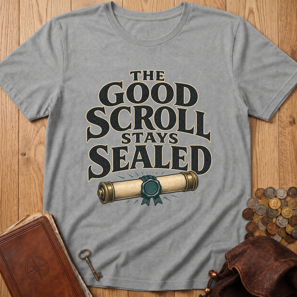 Good Scroll Stays Sealed T‑Shirt in Sport Grey