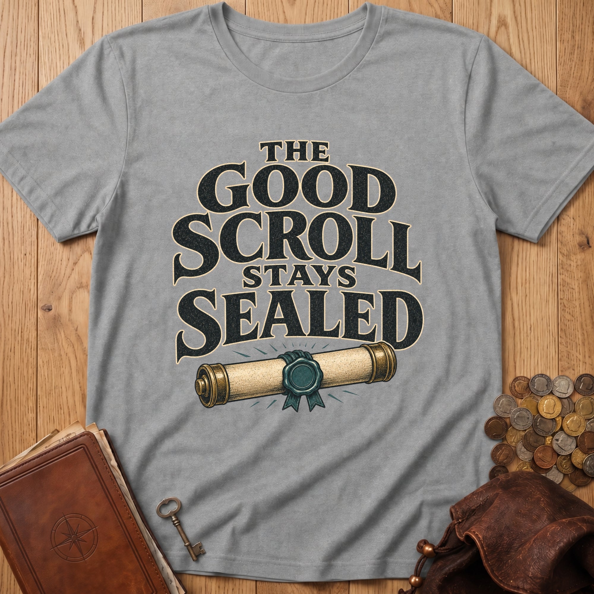 Good Scroll Stays Sealed T‑Shirt in Sport Grey