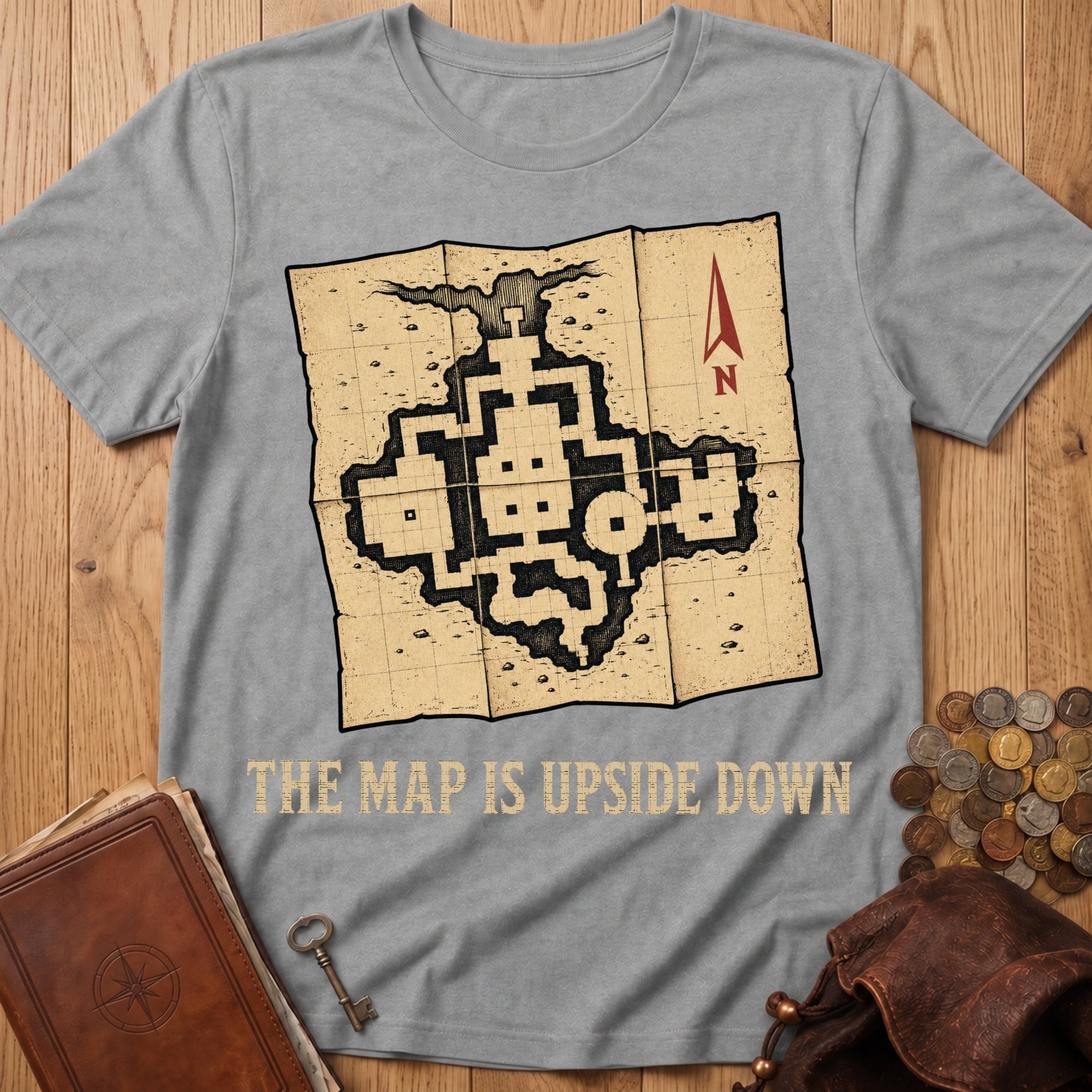 Upside Down Map T‑Shirt in Sport Grey
